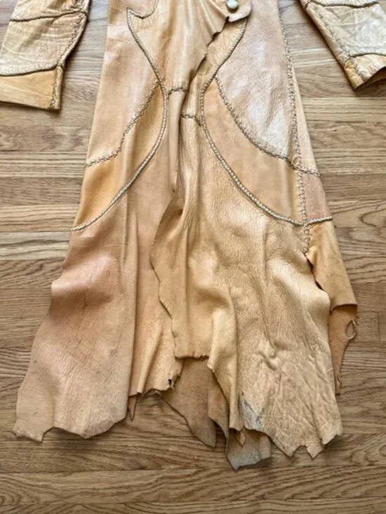 Vintage Pieles Pitic 70’s whipstitch leather raw edge festival hippie coat - Picture 7 of 13